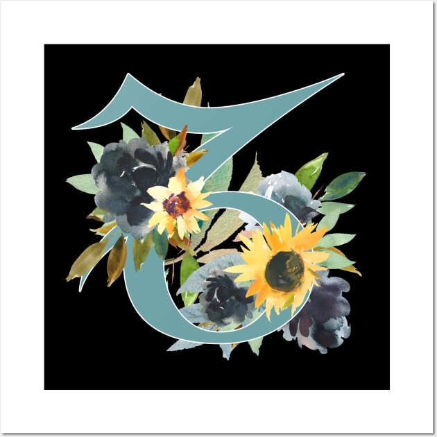 Capricorn Horoscope Zodiac Blue Sunflower Design Wall Art by bumblefuzzies